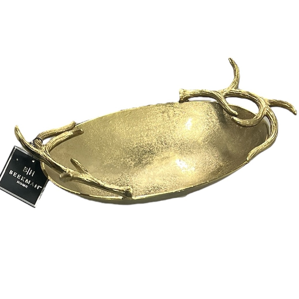 NWT Beekman Home Gold Tone Metal Rustic Antler Tabletop display Centerpiece